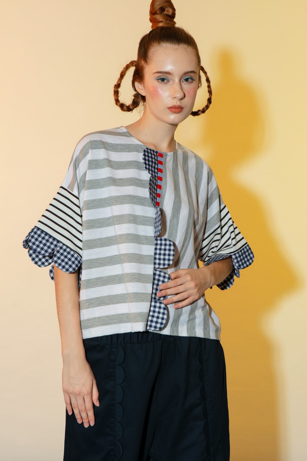 CORAL TOP GREY STRIPES